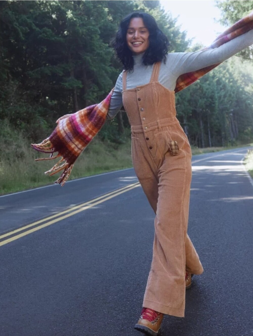 Aerie Corduroy Kick Flare Overalls In Cappuccino Sz S